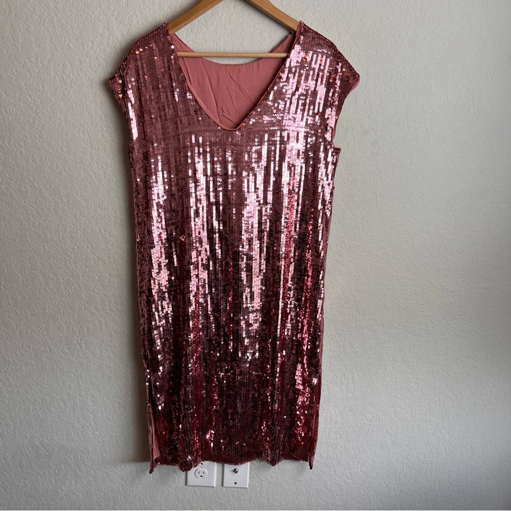 Anthropologie Maeve Kara Sequin Dress Small S Rose Pink Mini Shift Women’s - Picture 8 of 9